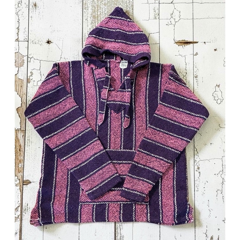 VTG Vel Mex Baja Hoodie Boho Hippie Festival Beach Size Large Purple/Pink